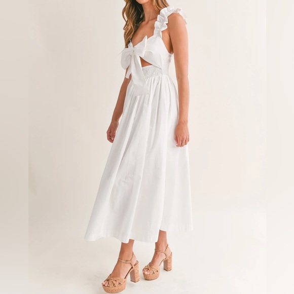 Cutest Mable ruffle midi dress with front bow - Picture 2 of 4